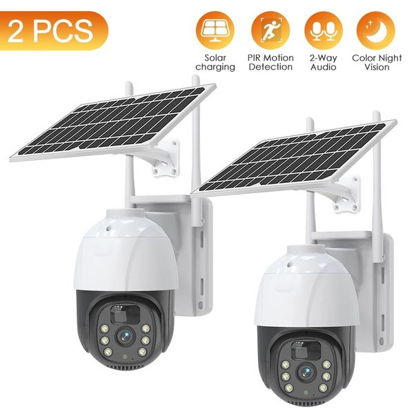 2PCS Sansco Solar 3MP Wireless PIR Security Camera 2-way Audio Wifi Surveillance