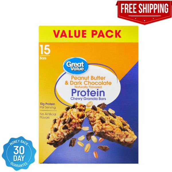 Peanut Butter & Dark Chocolate Protein Bars 21.1 Oz 15 Count By Great Value