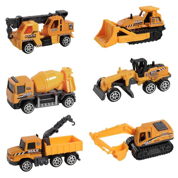 ANDOLO Construction Truck Toys, 6Pcs Mini Engineer Car Toys Small Construction Vehicle Bulldozer Roller Excavator Cement Mixer Truck Dump Tractor Cake Topper Party Favors Sand Beach Toy