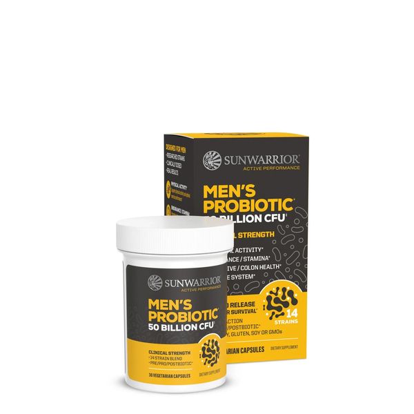 Sunwarrior Men's Probiotic 50 Billion, Physical, Endurance, Digest, 30 Vegan Cap