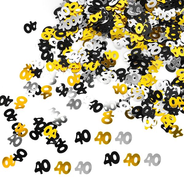 40th Birthday Confetti, 30g Black Gold Silver Table Confetti, Metallic Glitter Foil Table Confetti Sequins for 40 Years Birthday Party Anniversary Table Party Decorations