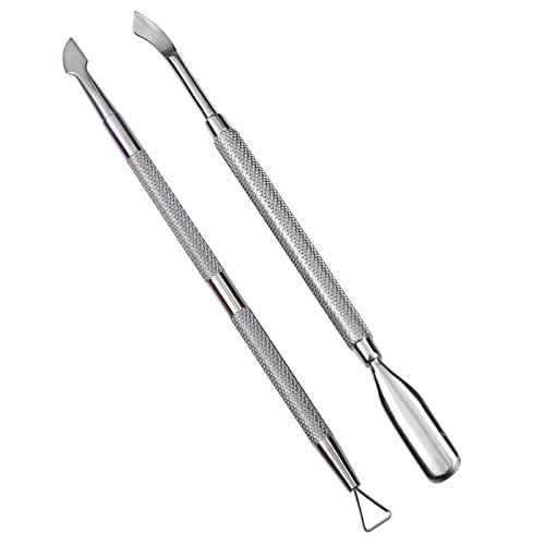 LuoshaPUCY Cuticle Pusher, 2 Pack Stainless Steel Nail Cuticle Cleaner Tool, Dual Head Nail Cuticle Remover, Manicure Pedicure Gel Polish Remover for Removing Dead Skin on Fingers