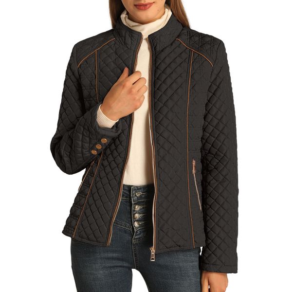 Bellivera Women's Stand Collar Lightweight Quilted Puffer Jacket, The Padded Zip Coat for Spring and Fall 087 black XXL