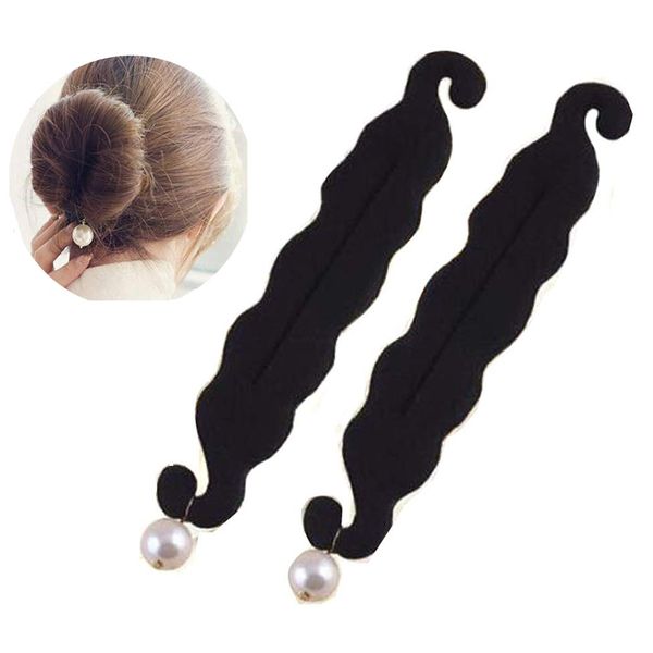 Ericotry 2PCS Pearl Black Foam Sponge Hair Bun Maker Twist Shaper Hair Donuts Former Hairpin Clip Tool Brai Ponytail Hairstyle Styling Accessories For Women Girls