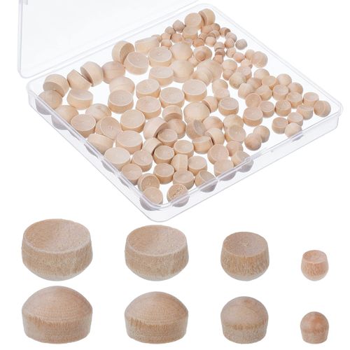 Bucherry 120 Pieces 4 Sizes Wood Plugs Wooden Hole Plugs Button Stoppers Hardwood Hole Stoppers for Gap in Locking Tube Furniture, 3/16 Inch, 5/16 Inch, 3/8 Inch, 1/2 Inch(Lovely Style)