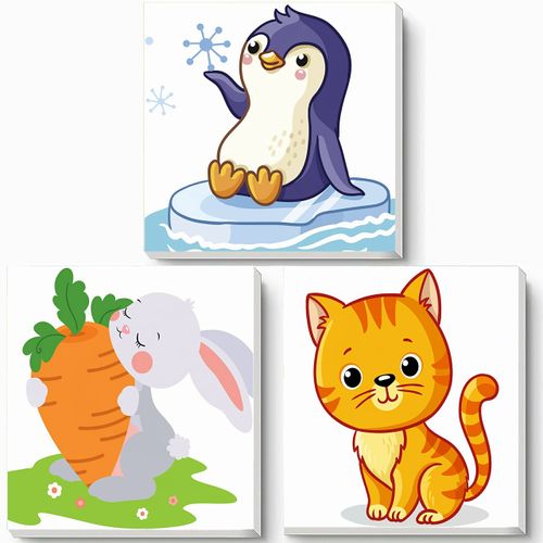 Hiolife Paint by Numbers Kits for Kids and Beginner,Painting Set for Girls and Boys,DIY Acrylic Oil Painting on Canvas,8 x 8 inch 3 Pack -with Framed
