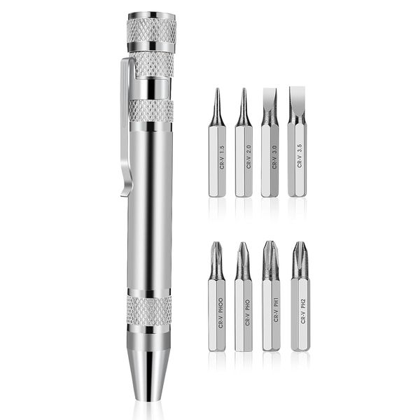 Pen Shaped Screwdriver Precision Screwdriver Set Tool DIY Phillips 8 in 1 Mini Screwdriver Set Replaceable Magnet Convenient Portable, Slotted Screwdriver (1.5/2.0/3.0/3.5) Phillips Screwdriver