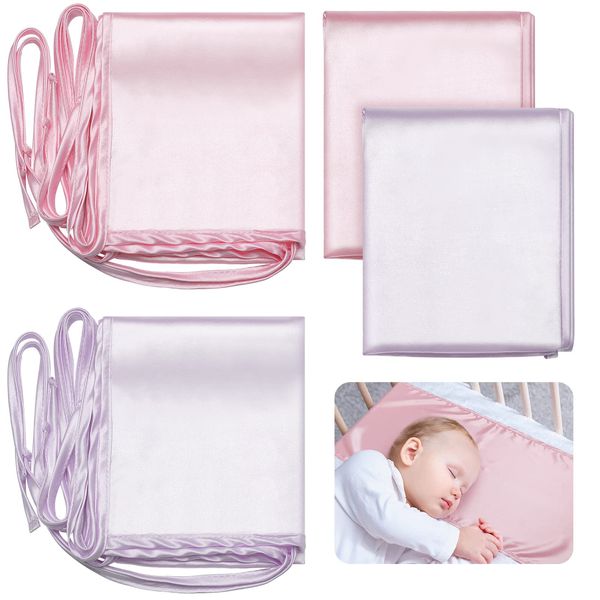 Hosuly 2 Stück Satin-Bettlaken für Stubenwagen, Babyhaar, weiches Seidengefühl, für rechteckige Wiege, Stubenwagen, Matratze, Jungen und Mädchen, Neugeborene und Kleinkinder (Rosa und Lila)