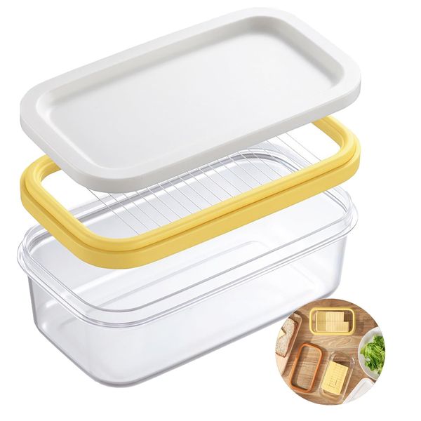 Butter Slicer Cutter Stainless Steel, Butter Dish Container with Lid, Refrigerator Suitable for Easy Cutting Of Two 4oz Butter Sticks