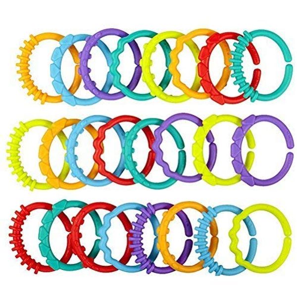 TOYMYTOY 24pcs Baby Teether Rings Links Toys Links Rattle Strollers Car Seat Travel Toys for Baby Infant Newborn