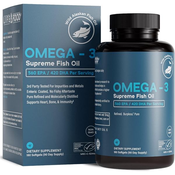 Omega-3 Supreme 1400 mg Wild Alaskan Fish Oil | IFOS Certified EPA DHA, Sustainable, Burpless, Veg Enteric Coated for Absorption (3 Mo Supply,180 Softgels)