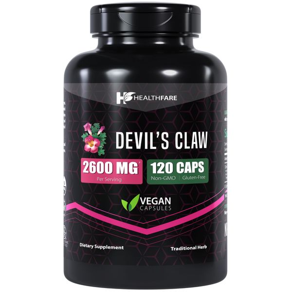 Healthfare Devils Claw Herbal Supplement | 2600mg | 120 Count | Support Low Back Discomfort | Max Potency Formula | Non-GMO and Gluten-Free