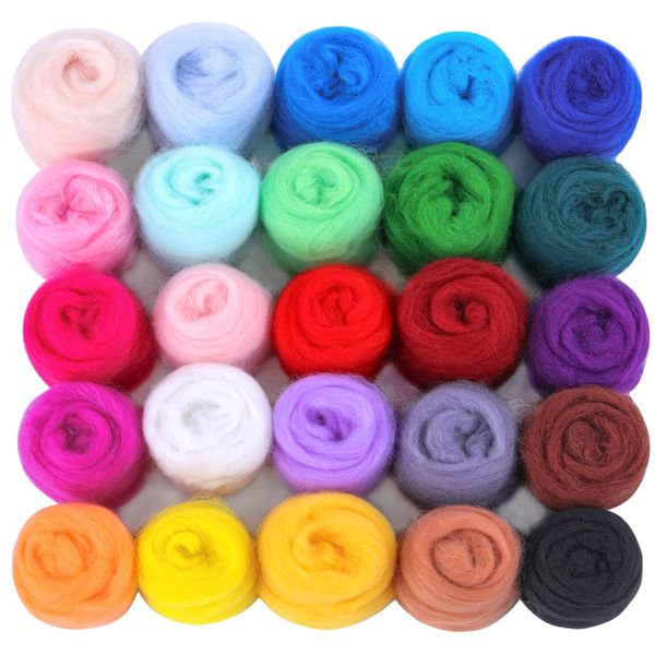 Dennty Wool Felt Wool Set, Wool Fiber, Fluffy, Cute, Colorful, Wool Candy, For Beginners, Wool Kit, Craft Set, DIY Material, Handicraft, 25 Color Set