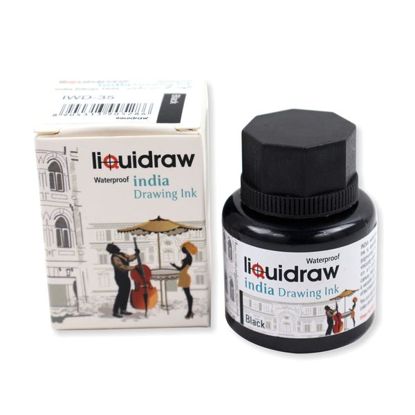 Liquidraw Coloured Drawing Ink India Ink, Waterproof 20 Assorted Colours, 35ml Indian Inks for Artists (Black)