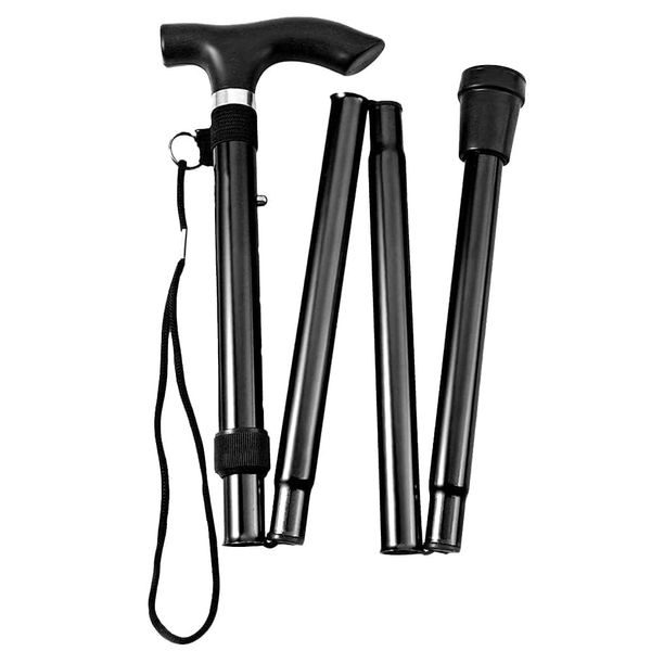 IUEG Mens Women Folding Walking Stick Extendable Walking Cane 4 Folding section Snap Adjustable Mobility Aids Lightweight Flexible and Durable comfortable grip Rubber tip Walking Stick. (Black)