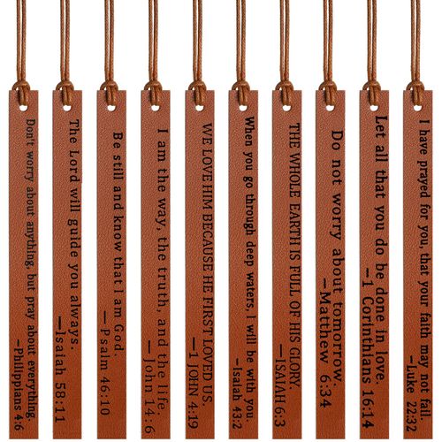 10 Pieces Christian Leather Bookmark Bible Bookmarks Fathers Day Church Gifts Handmade Genuine Leather Page Markers Bible Verses Bookmarks Christian Gift for Men Women (Elegant)