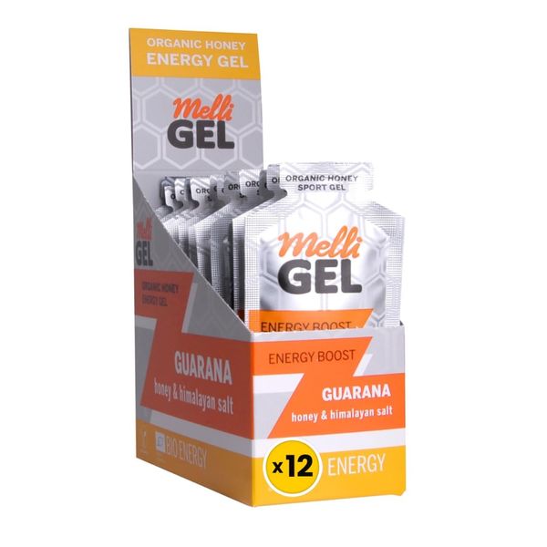 MelliGEL Organic Energy Gel Guarana | Gluten-Free and Lactose-Free | Real Food Natural Energy | Endurance Sports & Running Gels (12 Pack)