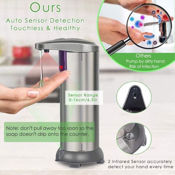 Touchless Automatic Liquid Soap Dispenser Hand Soap Dispenser with Infrared Motion Sensor, Output Control Switches, Waterproof Base, Stainless Steel Body, for Kitchen Bathroom Commercial Hotel