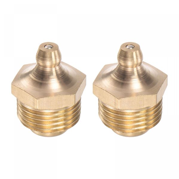 uxcell Grease Fitting, Grease Nipple, Brass, Straight, G3/8 Thread, 0.7 inches (17 mm) Wide, Hydraulic Grease Fitting Accessories, Pack of 2