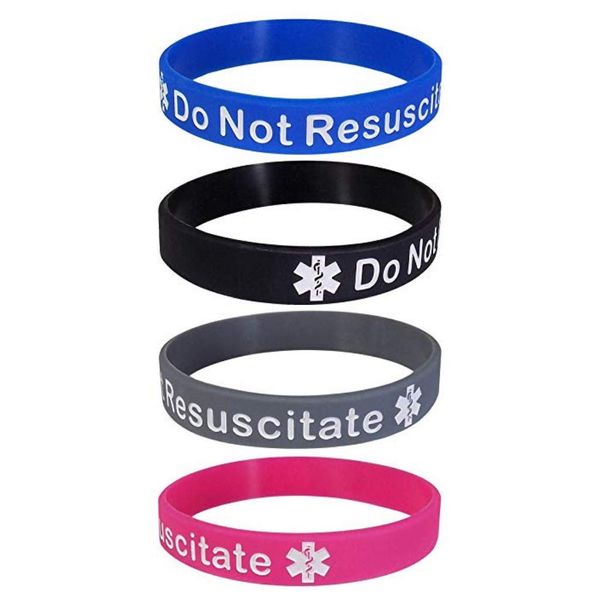 Pack of 4 Do Not Resuscitate DNR Bracelet Silicone Wristband Medical Alert (Gift Box Goodies) UK Seller