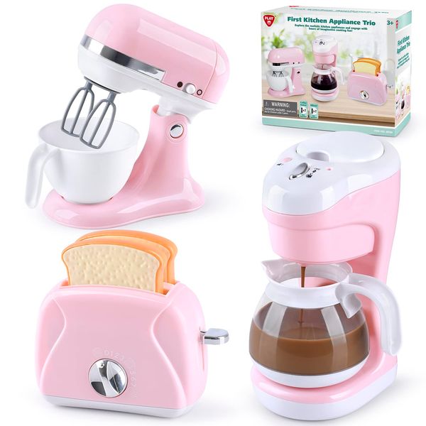 Kitchen Appliances Toys, Kids Play Kitchen Accessories Set,Pretend Kitchen Toys for Kids Ages 4-8,Coffee Maker,Mixer,Toaster That Works, for Girls Ages 3+