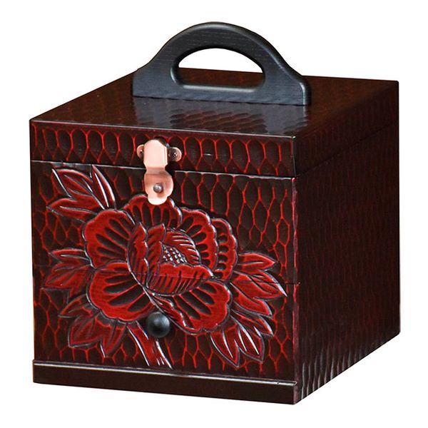 Makeup Box Width 23cm with Mirror Komachi Kamakura Bori Hand Carved Storage Wooden Japanese Style ( Cosmetic Box Vanity Table Cosmetic Makeup with Mirror Makeup Table Tabletop Cosmetic Stand Made in Japan Mirror Accessories Peony) [39 Shops]