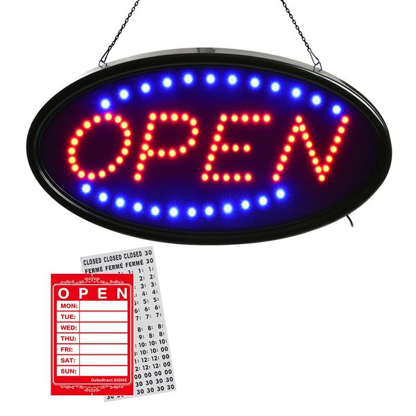 Open LED Sign,LED Business Open Sign Include Business Hours Sign Advertisement Board Electric Display Sign,19x10inch Two Modes Flashing&Steady Light for Business,Walls,Window,Shop,Bar,Hotel