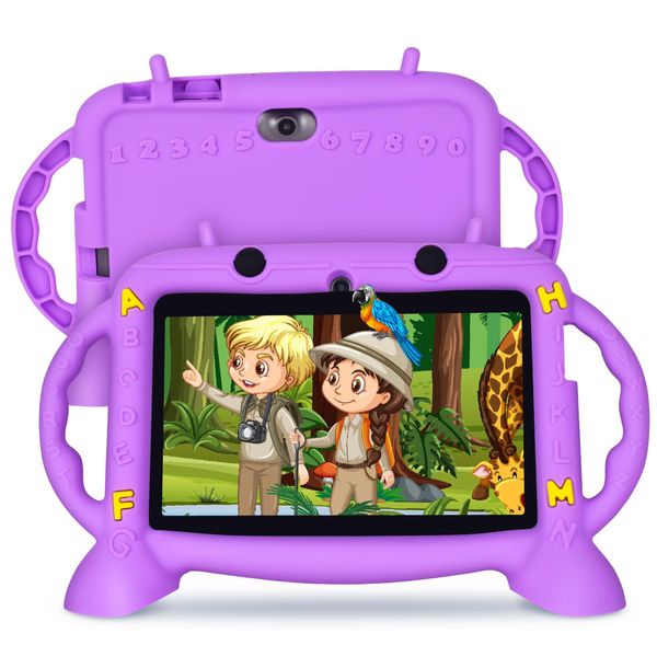 MengDash Kids Tablet, 7 inch Tablet for Kids 2-10, Educational Learning Toddler Tablet Android 11, 3GB RAM+32GB ROM Storage, Google Play YouTube, Baby Girl boy Gift（Purple