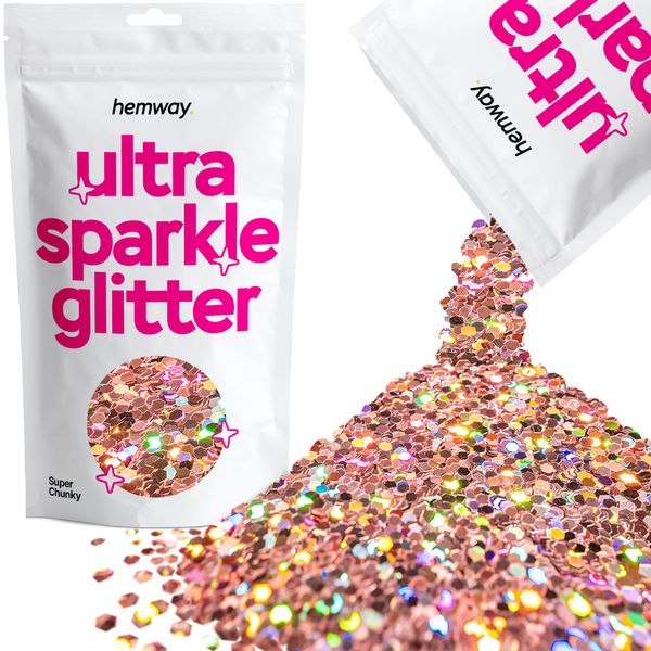 Rose Gold Holographic Super Chunky Ultra Sparkle Glitter, 100g / 3.5oz Glitters Powder Packs for Resin, Craft Glitter for Tumblers Candle Slime, Festival Body Face Nail Glitter Rose Gold Holographic