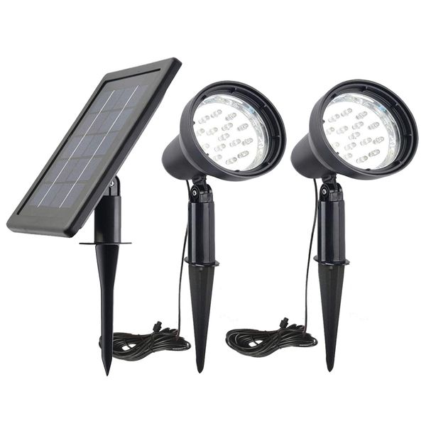 SUNLONG Solar Powered Spot Lights Outdoor Waterproof 2 in 1 Bright Solar SpotLights Power Adjustable for Flag Yard Flagpole Landscape Dusk to Dawn 2 x Spots White