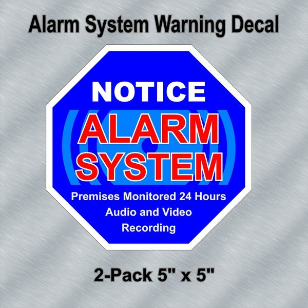 2-Pack Alarm System Warning Decals 5"x5" Blue High Quality Laminated Window Stic