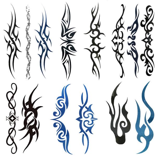 Yesallwas 6 Sheets Mix Tribal fake Tattoos Small Temporary Tattoo Blue Black Tribal Tattoo Body Sticker for Men Women 6x10.5cm/2.36x4.13inches (LxW)