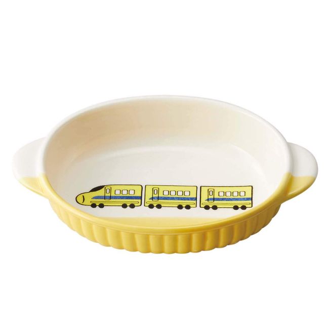 Banko Ware 17461 Children's Tableware, Ceramic, Oven Safe, Oval Dish, Au Gratin Dish, Plate, Super Express, Yellow, Diameter Approx. 7.5 x 4.5 inches (19 x 11.5 cm), Microwave and Dishwasher Safe,