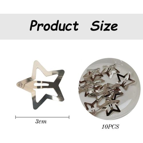 RabbFit Star Hair Clips, Y2K Hair Clips for Girls, Hair Clips, Headwear, Non-Slip Metal Star Hair Accessories for Women and Girls, Silver, Pack of 10