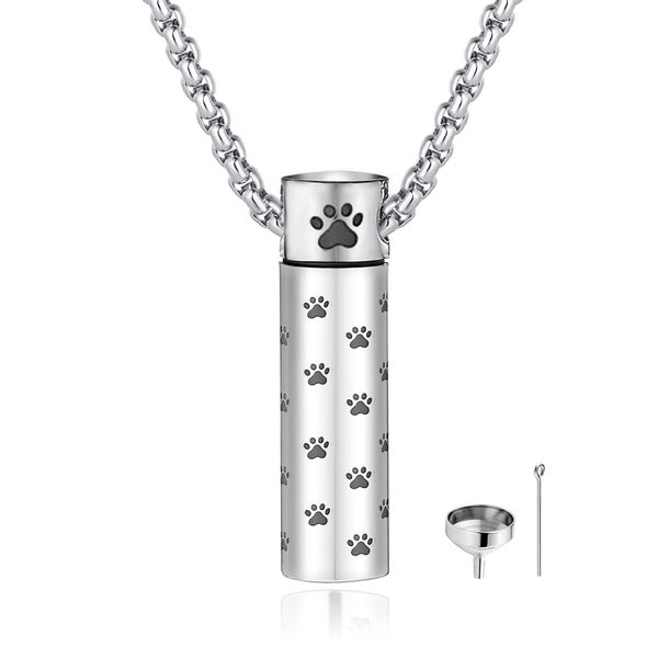 Dog Urn Necklaces For Ashes Paw Print Ashes Urn Pendant Necklace Cylinder Cre...