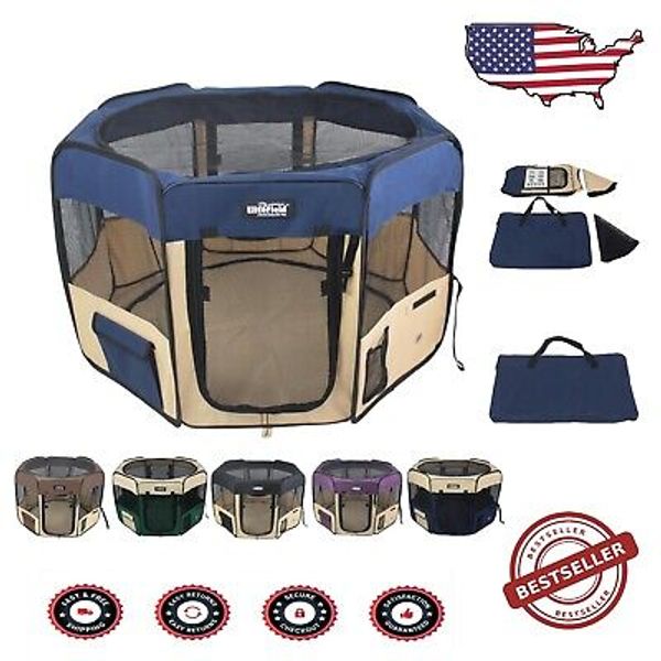 Lightweight Collapsible Pet Playpen – Perfect for Dogs and Rabbits, Navy Blue