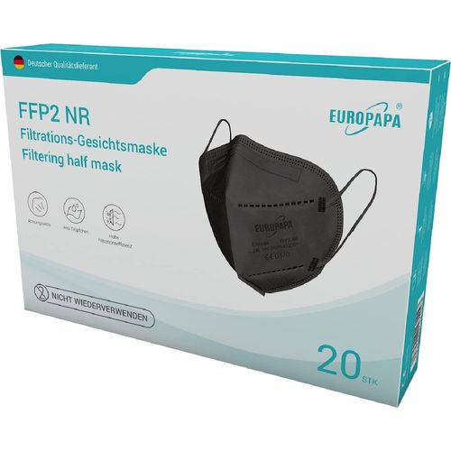 EUROPAPA® 40 x FFP2 Black Mask, 5-Layer Mouth Mask, Certified Respirator Masks, Hygienic Individual Packaging, EU 2016/425
