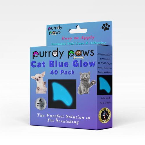Purrdy Paws 6 Month Supply Soft Nail Caps for Cats Blue Glow in The Dark Kitten - Extra Adhesives