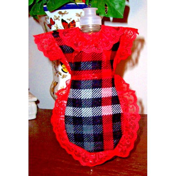 Pretty Flannel Plaid Apron Coverup Dish Soap Pancake Syrup Catsup Bottle Gift