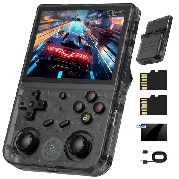 RG353VS Retro Gaming Console Handheld Game Console RG353VS Linux System, 3.5 Inch IPS Screen Protector 64G TF Card, Preload 4452 Games RK3566 64bit Gaming Console 5G WiFi/4.2 Bluetooth(Black)