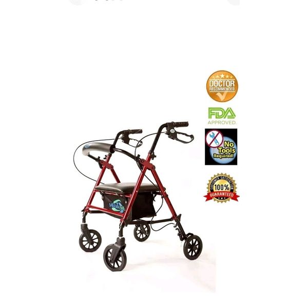 Senior Walker Lightweight Rollator Walker With Seat Wheels Brakes & Storage Bag✅