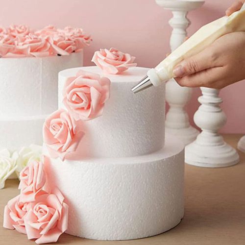 5 Piece White Foam Cake Dummy Set, Round Fake Cake Tiers for DIY Decorating, Crafts, Wedding & Birthday Parties (4, 6, 8, 10, 12 Inches)