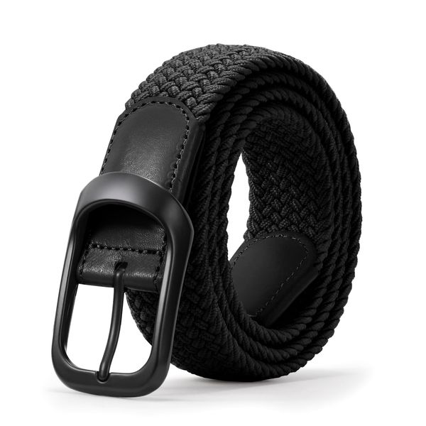 JASGOOD Men Elastic Braided Woven Stretch Belt 1 3/8 Casual Belt Golf Belt for Jeans Pants,Black