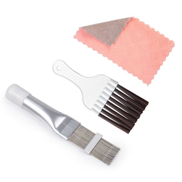 1 piece air conditioner cleaning brush and 1 piece wing cleaning comb, with 1 piece rag, fridge coil cleaning brush, air conditioner condenser brush