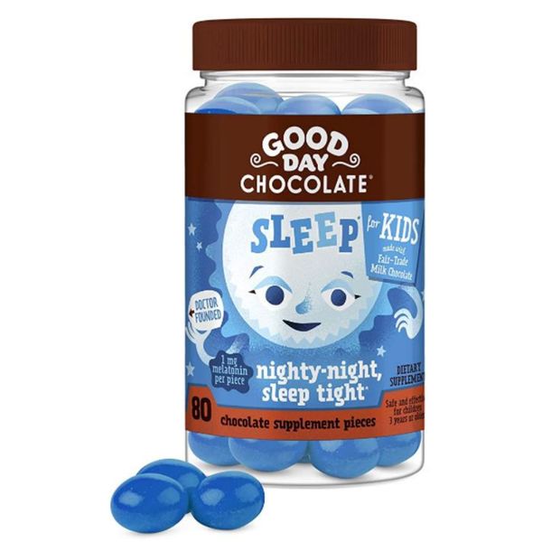 Good Day Chocolate Melatonin for Kids [80 Count] - Fair Trade Non-GMO Milk Chocolate with Chamomile and Melatonin 1 mg - Toddler Melatonin, Kids Natural Sleep Aid for Ages 3 and Up