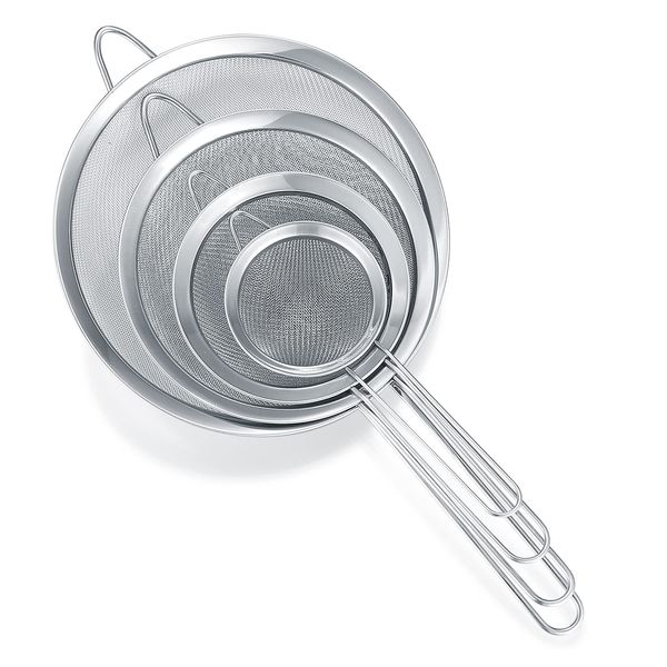 4 Stk Küchensieb Edelstahl Set, Nudelsiebe Feinmaschig, Haushaltssieb, Feines Sieb Set, Mehlsieb Edelstahl für Küche