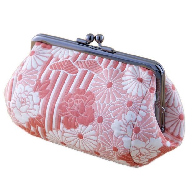 Noren Blown Woven Retro Flower Pink Peach Bale-Shaped Pouch Made in Japan Cosmetic Pouch Travel Pouch Round Large Capacity Japanese Pattern