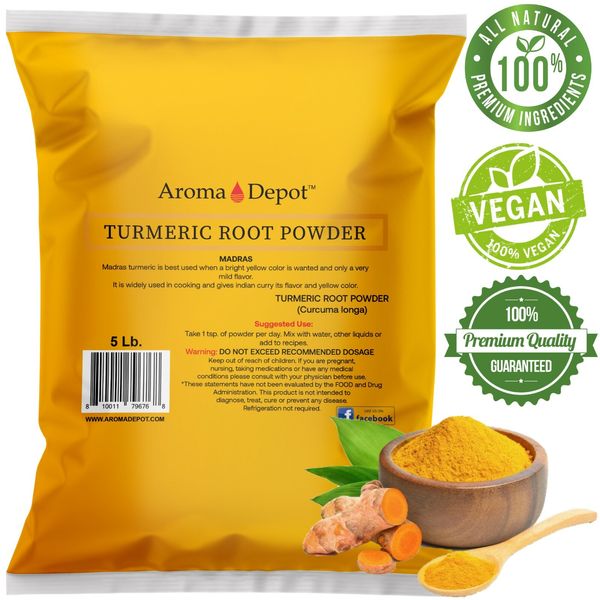 Tumeric Root Powder 5lbs. Raw Curcuma longa 5 Libras Yellow Turmeric Curcumin
