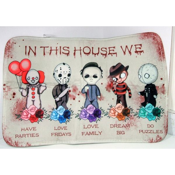 Horror Icons 23in× 16in Halloween Welcome Floor Mat Rubber Backing Pet Bowl Mat