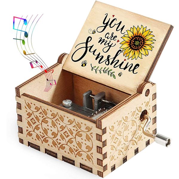 Wooden Music Box for Daughter Son Wife Dad Husband Girlfriend,Tune You Are My Sunshine,Laser Engraved Wood Musical Box,Vintage Gift to Kids Mum on Birthday,Christmas,Children’s Day,Anniversary